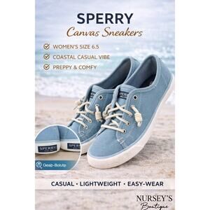Sperry Blue Canvas Sneakers Lace Up Casual Womens 6.5